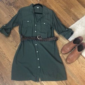 EUC Old Navy shirt dress, olive - M